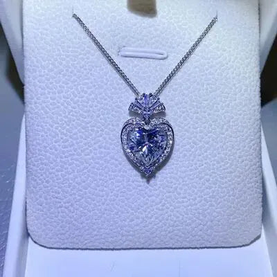 3 Carat Moissanite 925 Sterling Silver Heart Pendant Necklace Silver One Size Moissanite - Tophatter Daily Deals